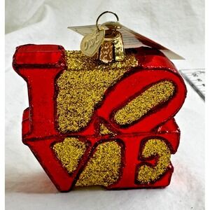 New‎ Anthropologie LOVE Ornament Glitter Glass Red Gold OWC